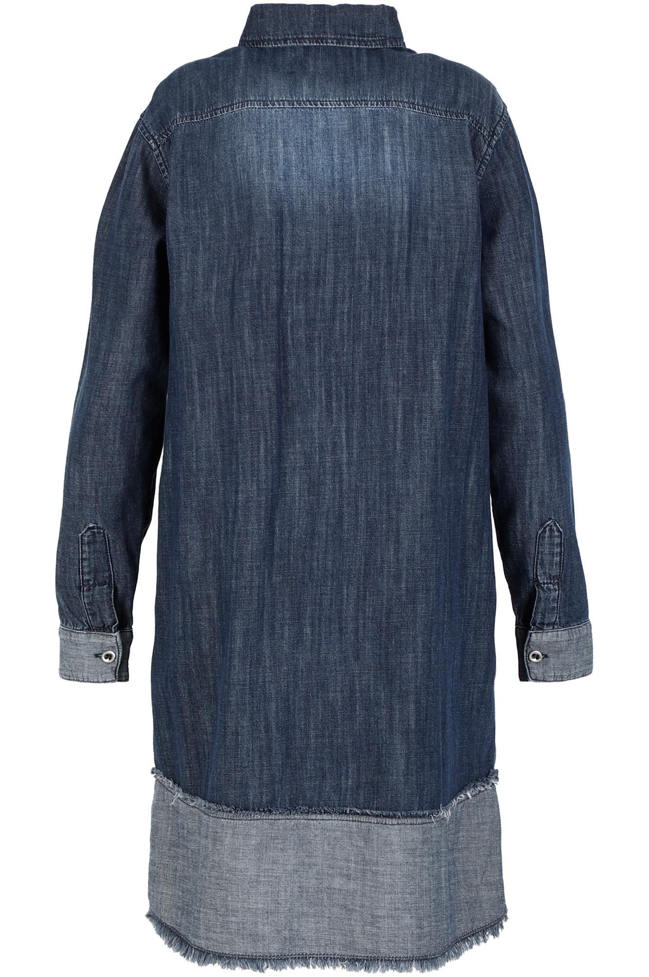 Cafe Noir Denim - Contrast Ruffle Shirt Denim Dress - Dark Denim
