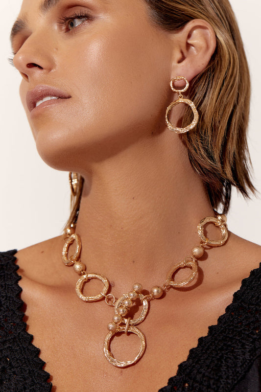 Adorne - Molten Metal Circle Event Necklace - Gold