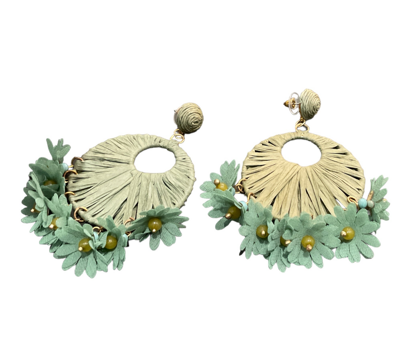 Adorne - Flower Tribal Extravaganza Earrings - Pale Green