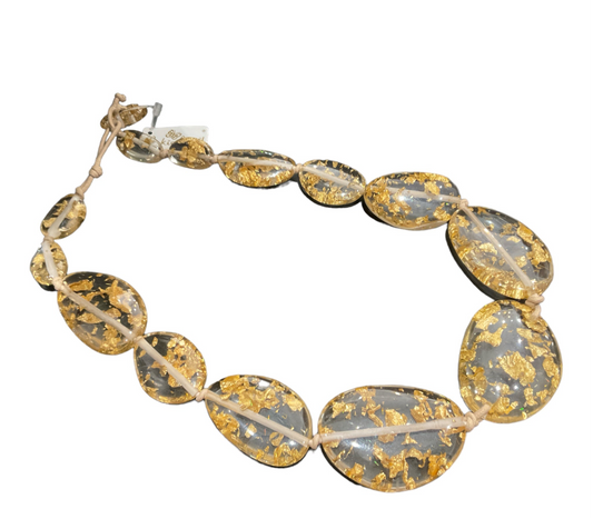 Jackie Brazil - Long Flat Riverstones Necklace - Gold Flakes