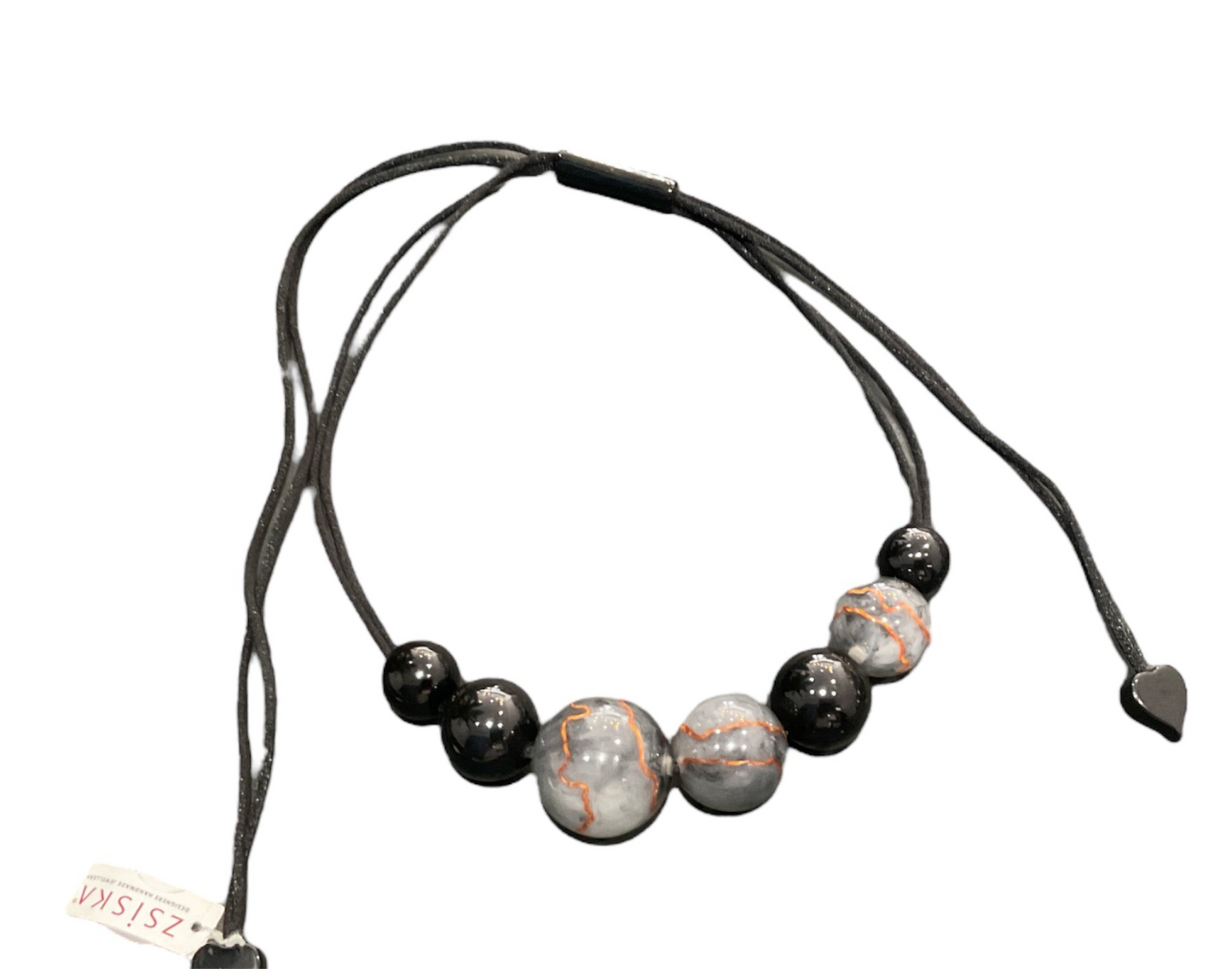 Zsiska - Hand Made Jewellery - Adjustable Resin Necklace - Black / Grey