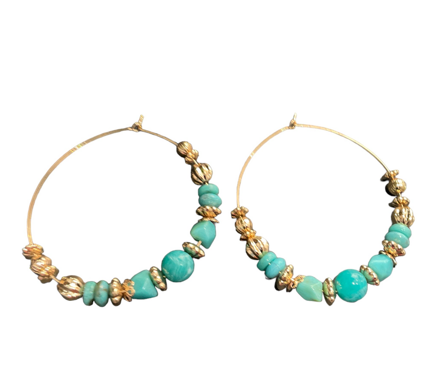 Adorne - Beaded Hoop Earrings - Turquoise / Gold