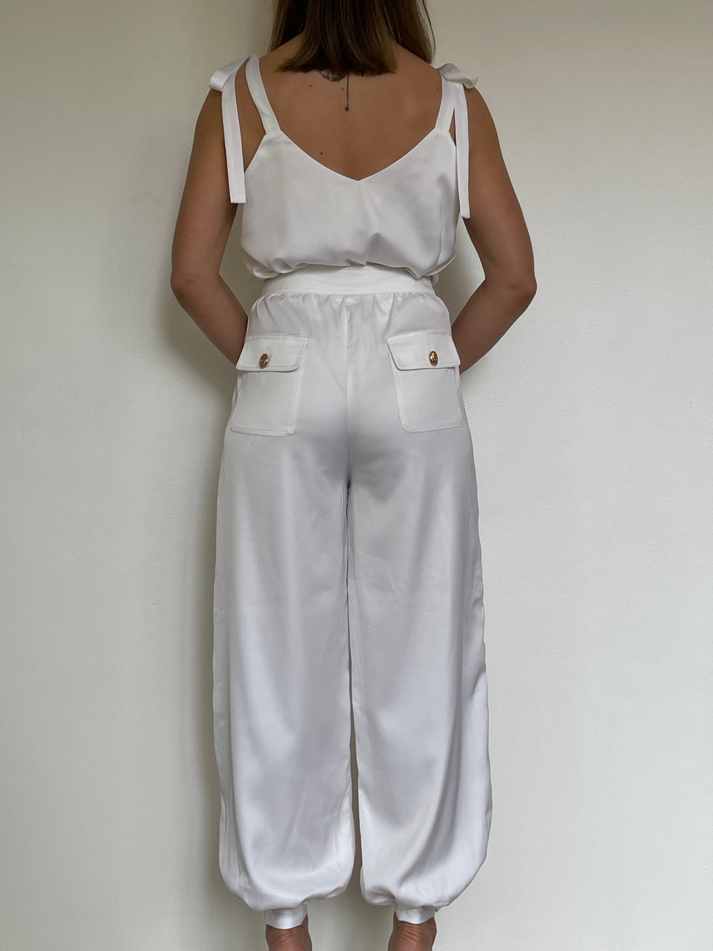 Secretly Posh Clothing - Tie Posh - Tie Strap Top - White / Gold