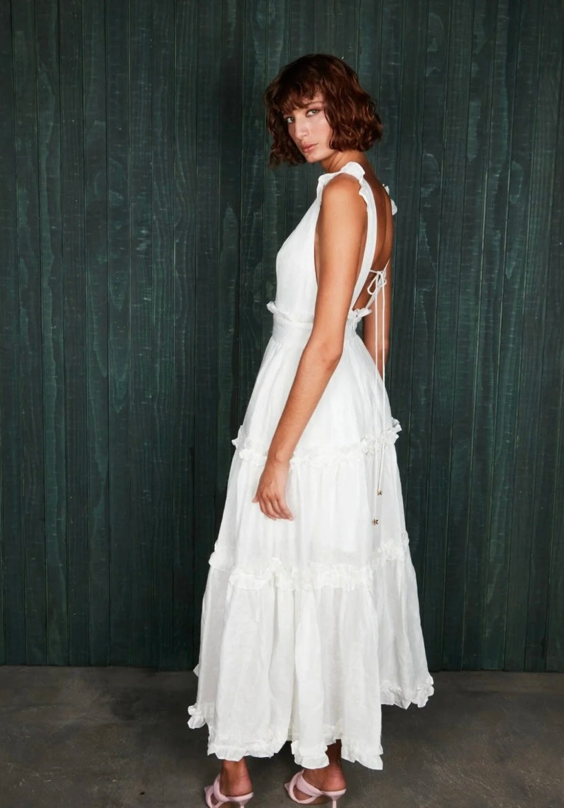 Mackenzie Mode - Linen Ruffles Dress - White
