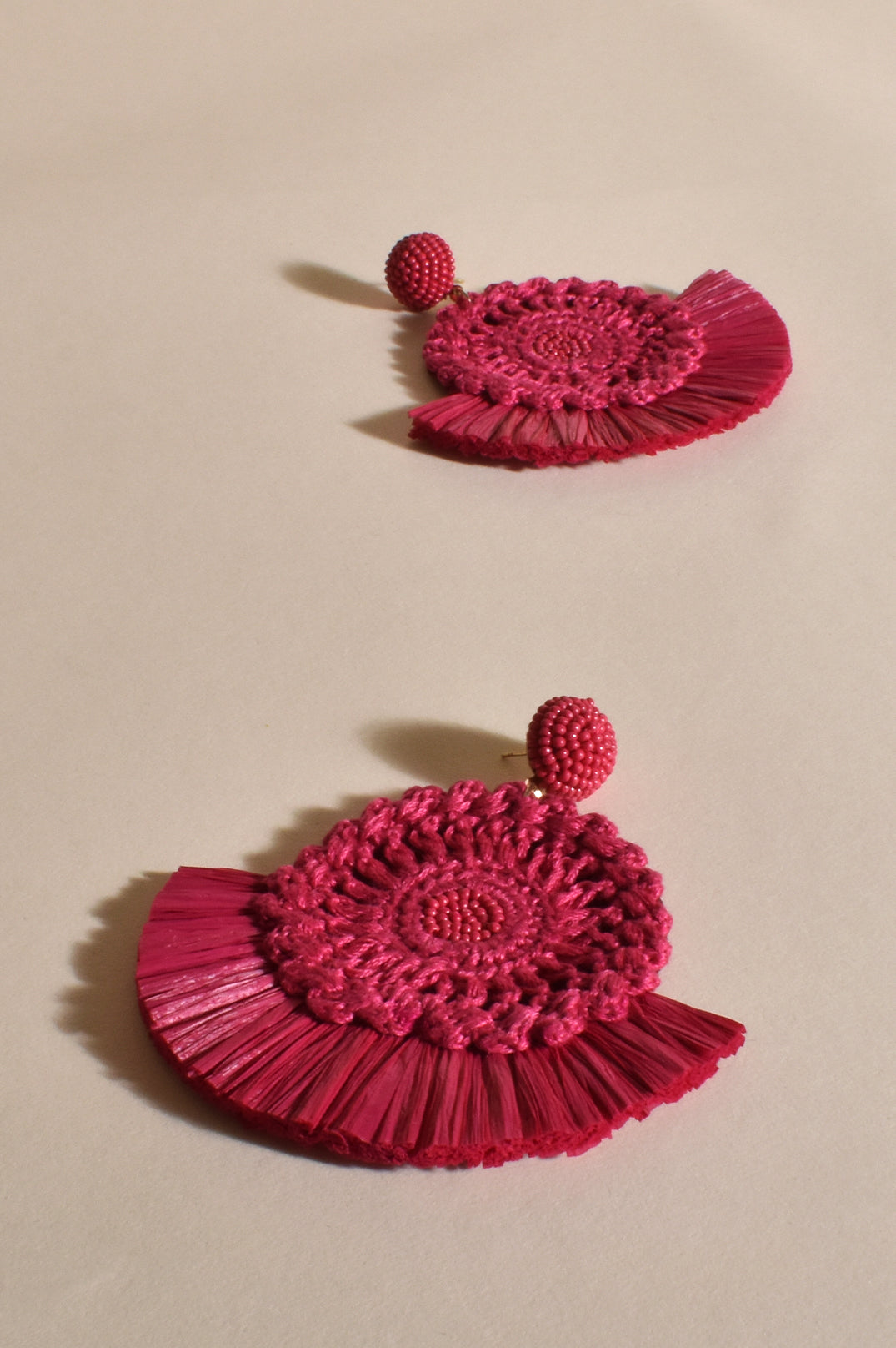 Adorne - Crochet Centre Fringe Earrings - Pink