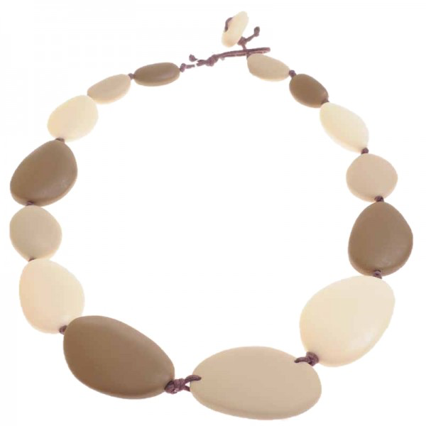 Jackie Brazil - N3700 - Long Flat Riverstone Necklace - Boheme / Brown / Beige / Cream Matte