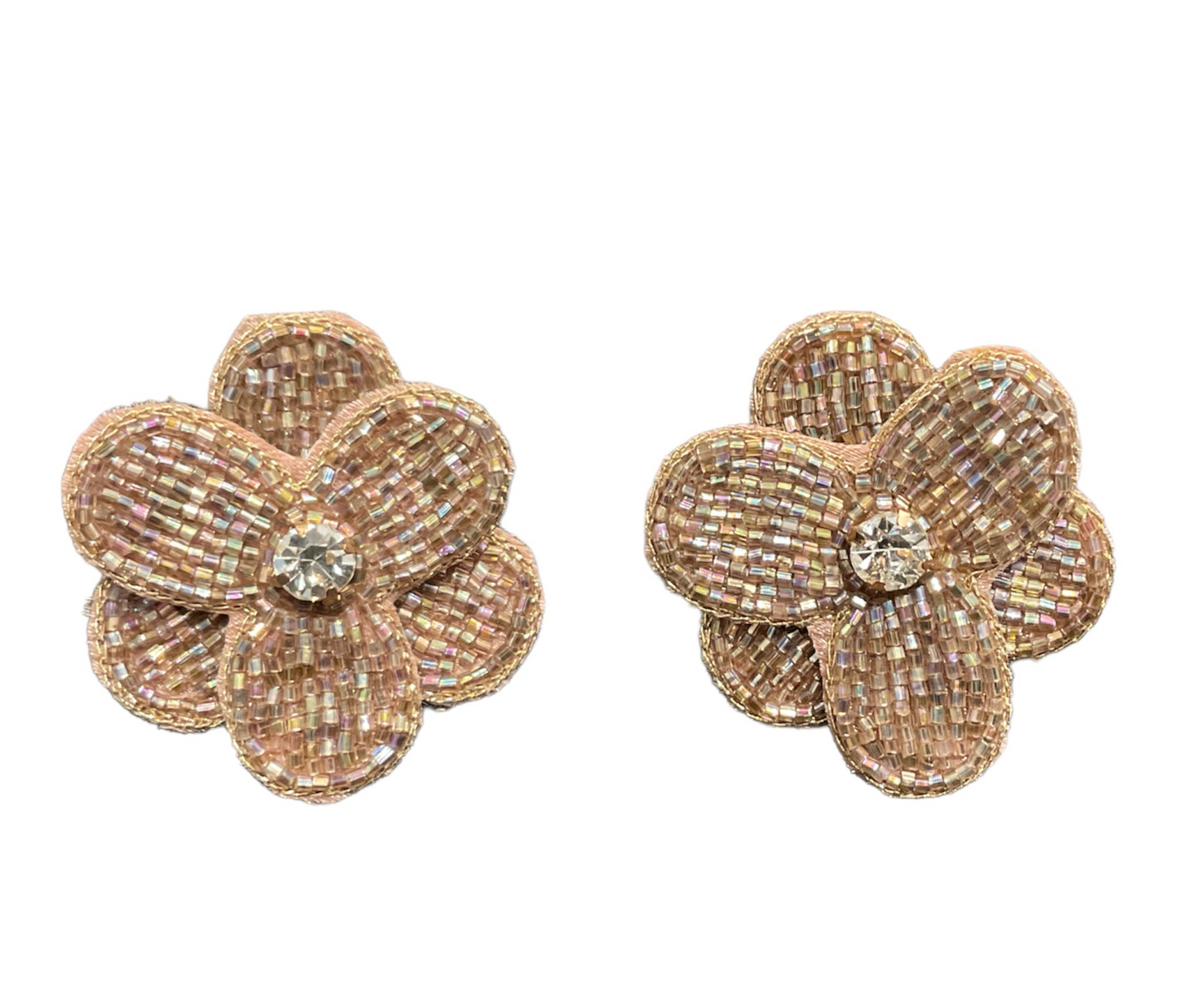 Adorne - Beaded Diamante Flower Earrings - Rose Gold