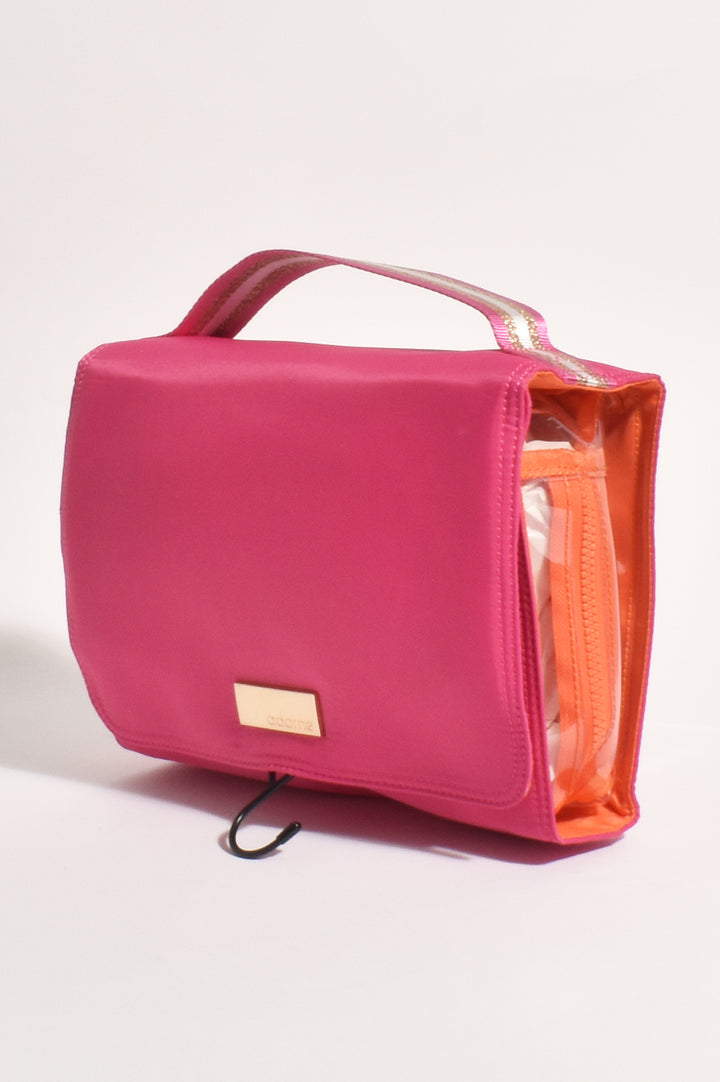 Adorne - Morgan Roll Up Cosmetic Bag - Fuchsia / Orange