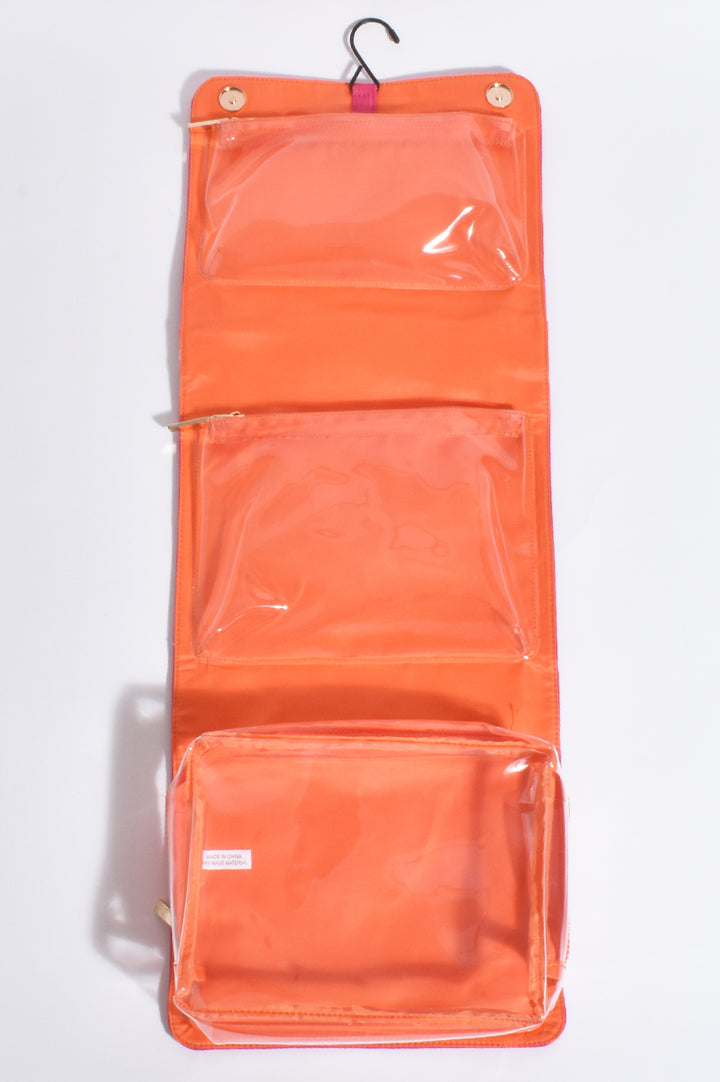 Adorne - Morgan Roll Up Cosmetic Bag - Fuchsia / Orange
