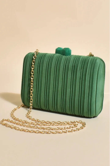 Adorne - Everleigh Fine Pleat Resin Clasp Clutch - Green