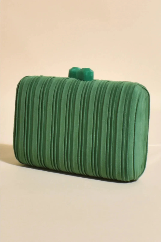 Adorne - Everleigh Fine Pleat Resin Clasp Clutch - Green