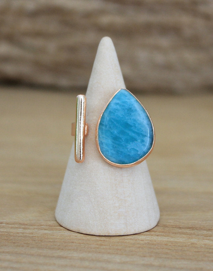 Baobab Collections - Rose Gold Mini Jasper Teardrop Ring: Amazonite (Mint)