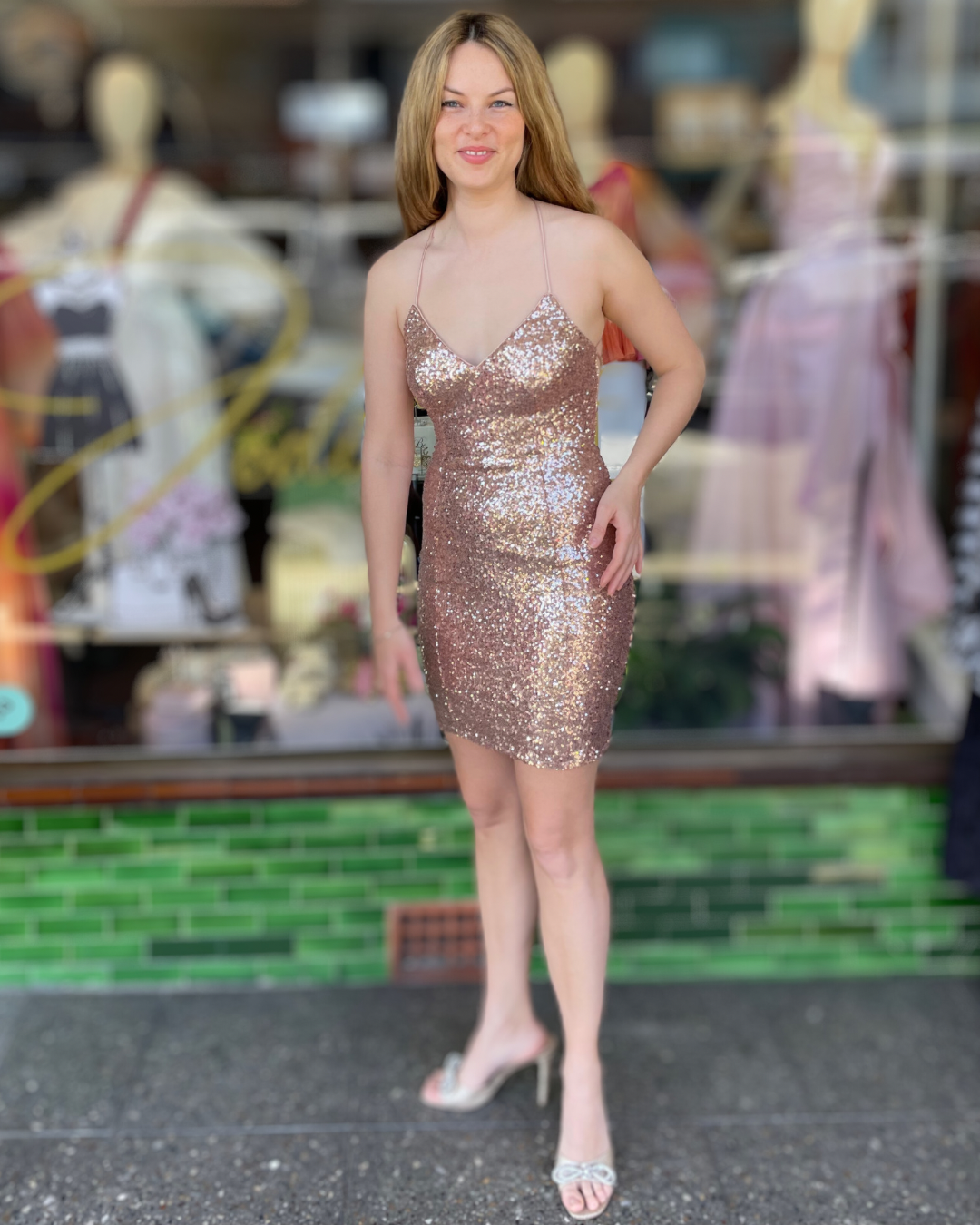 Miss Anne - Mini Sequin Dress - Rose Gold Jodi Maree Fashion Miss Anne - Mini Sequin Dress - Rose Gold Jodi Maree Fashion