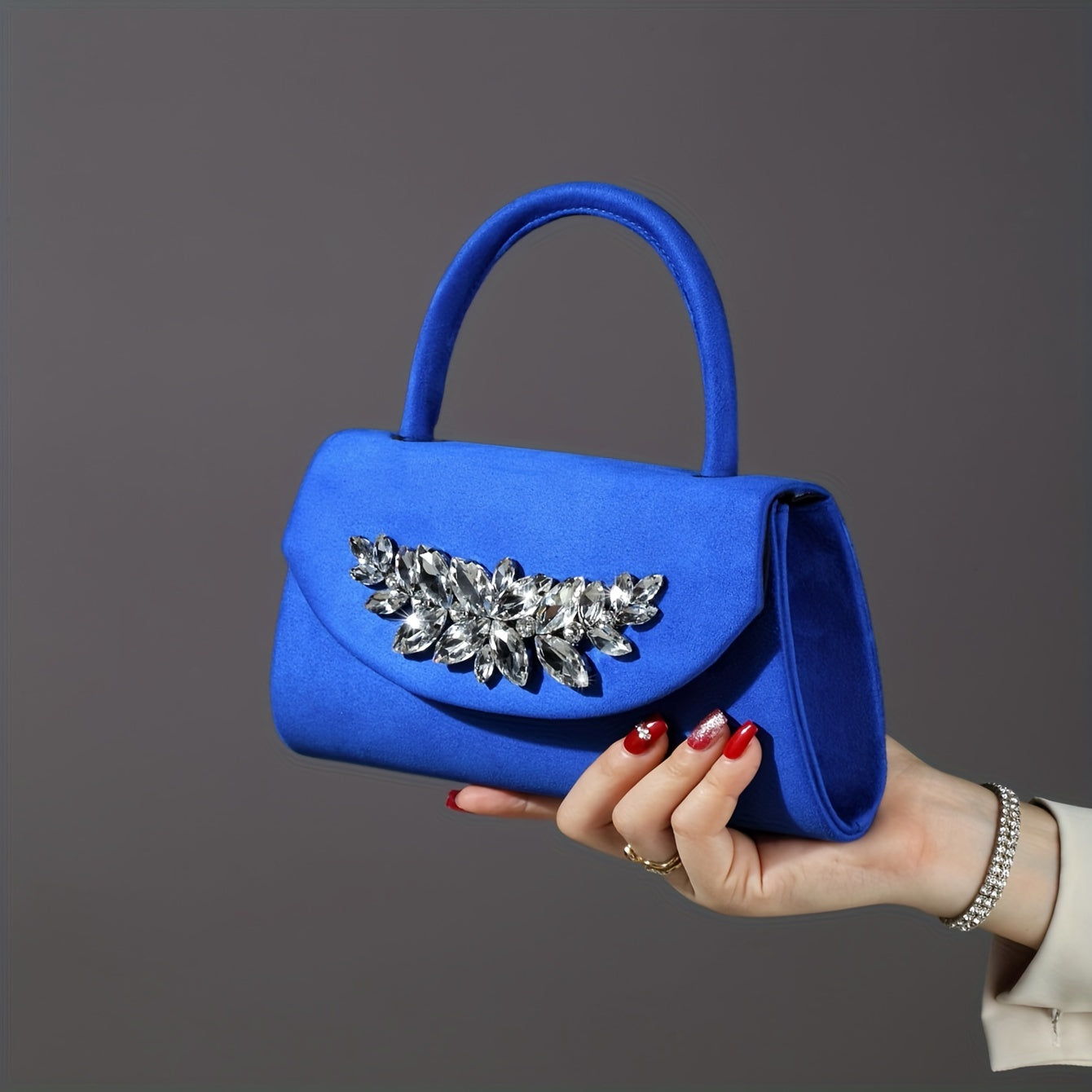 Jodi Maree Accessories - Suede Diamanté Gem Handbag - Blue