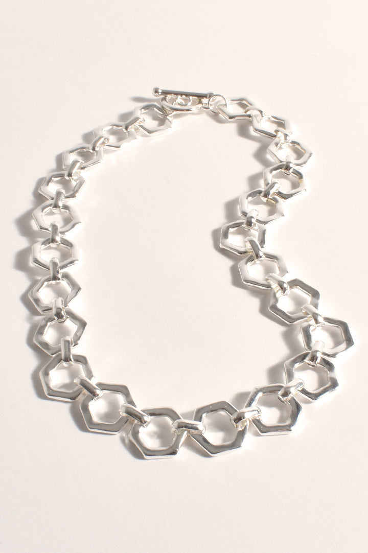 Adorne - Chunky Geo Shapes Chain Necklace (Silver)