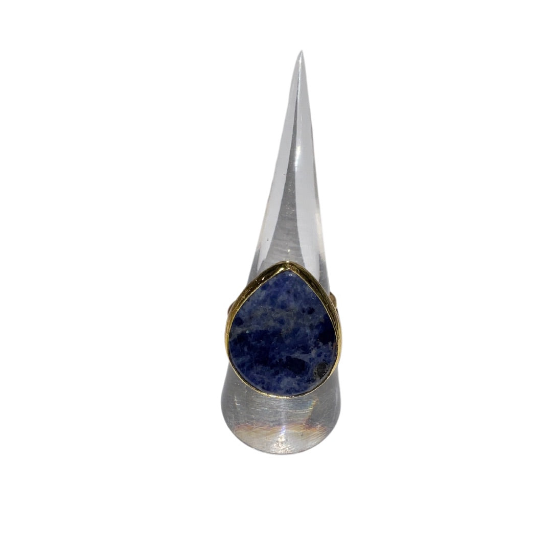 Baobab Collections Gold Jasper Teardrop Ring: Sodalite (Blue)