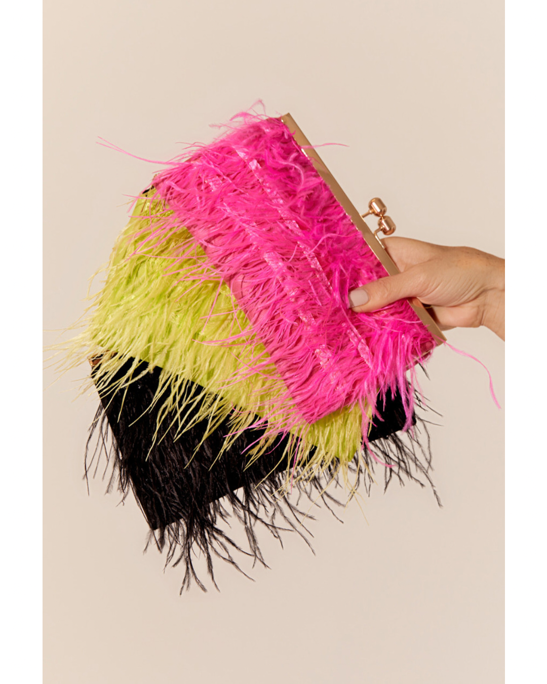 Adorne Feather Front Clutch - Hot Pink  
