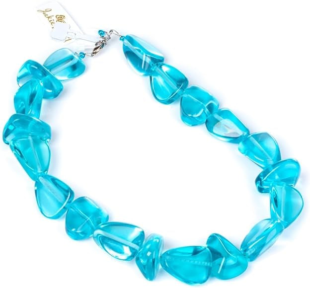 Jackie Brazil Sugar Resin Flintstone Bone Diamonds Necklace (Light Blue Transparent)