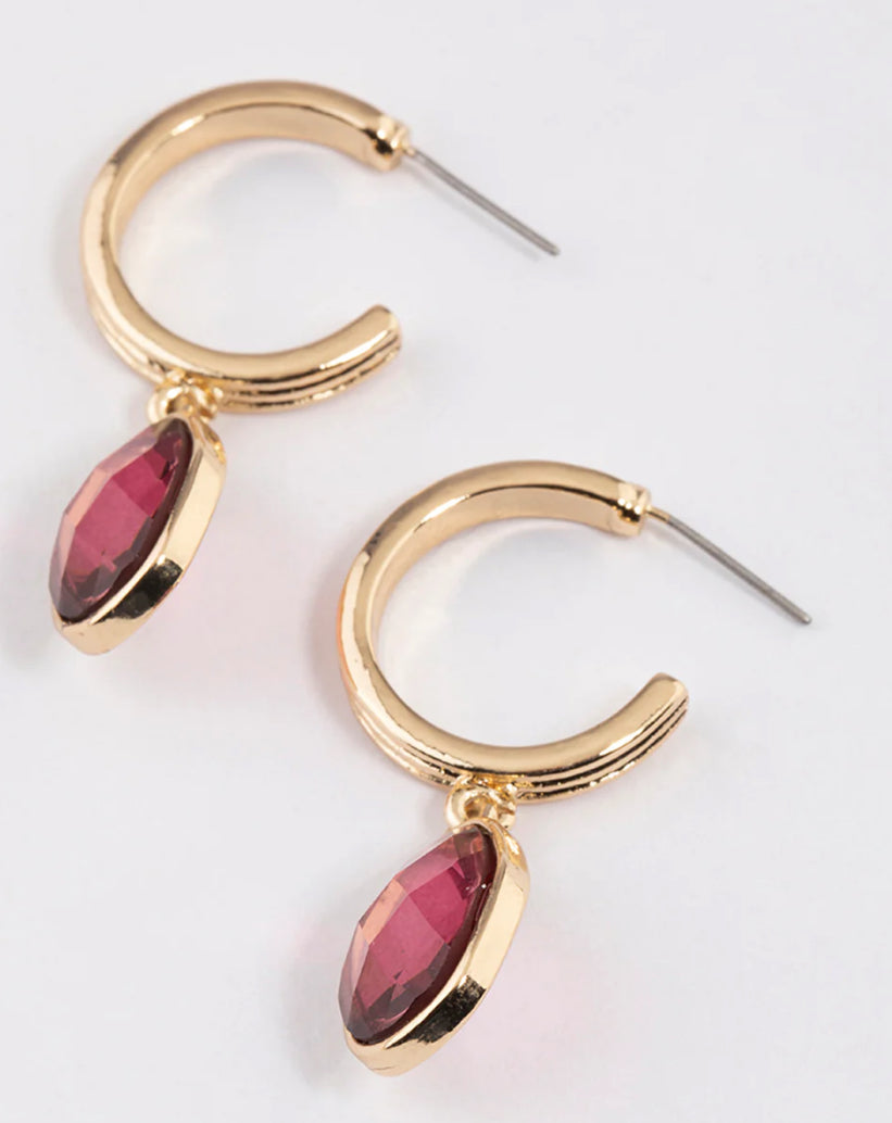 Jodi Maree Accessories Gold Organic Stone Drop Hoop Earrings