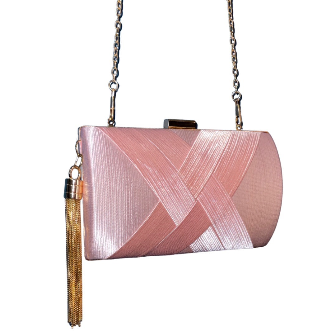 Miss Anne Satin Structured Clutch - Pink And Gold 0029PINK