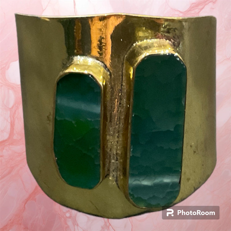 Secretly Posh Gold And Green Stone Cuff / Bangle / Bracelet