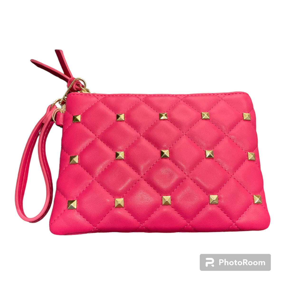 Adorne Hot Pink Quilted Studded Clutch AVD-1423