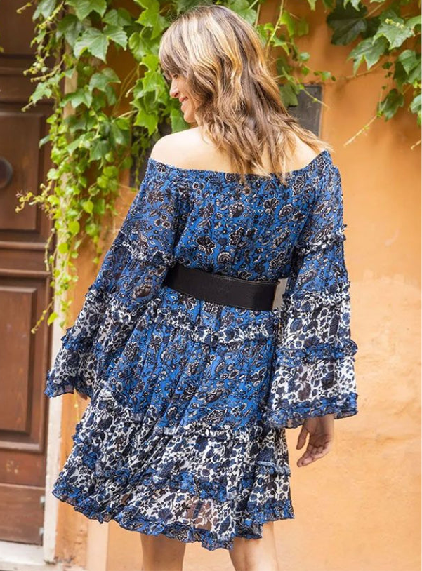 Miss June - Torina Midi Dress - Blue Paisley - DA-65