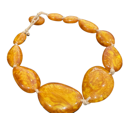 Jackie Brazil - Flintstone Resin Necklace - Gold 