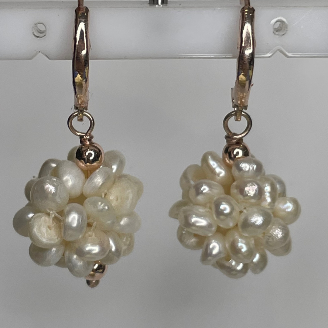 Adorne Itty Bitty Baby Pearl Cluster and Rose Gold Jacket Clasp Earrings
