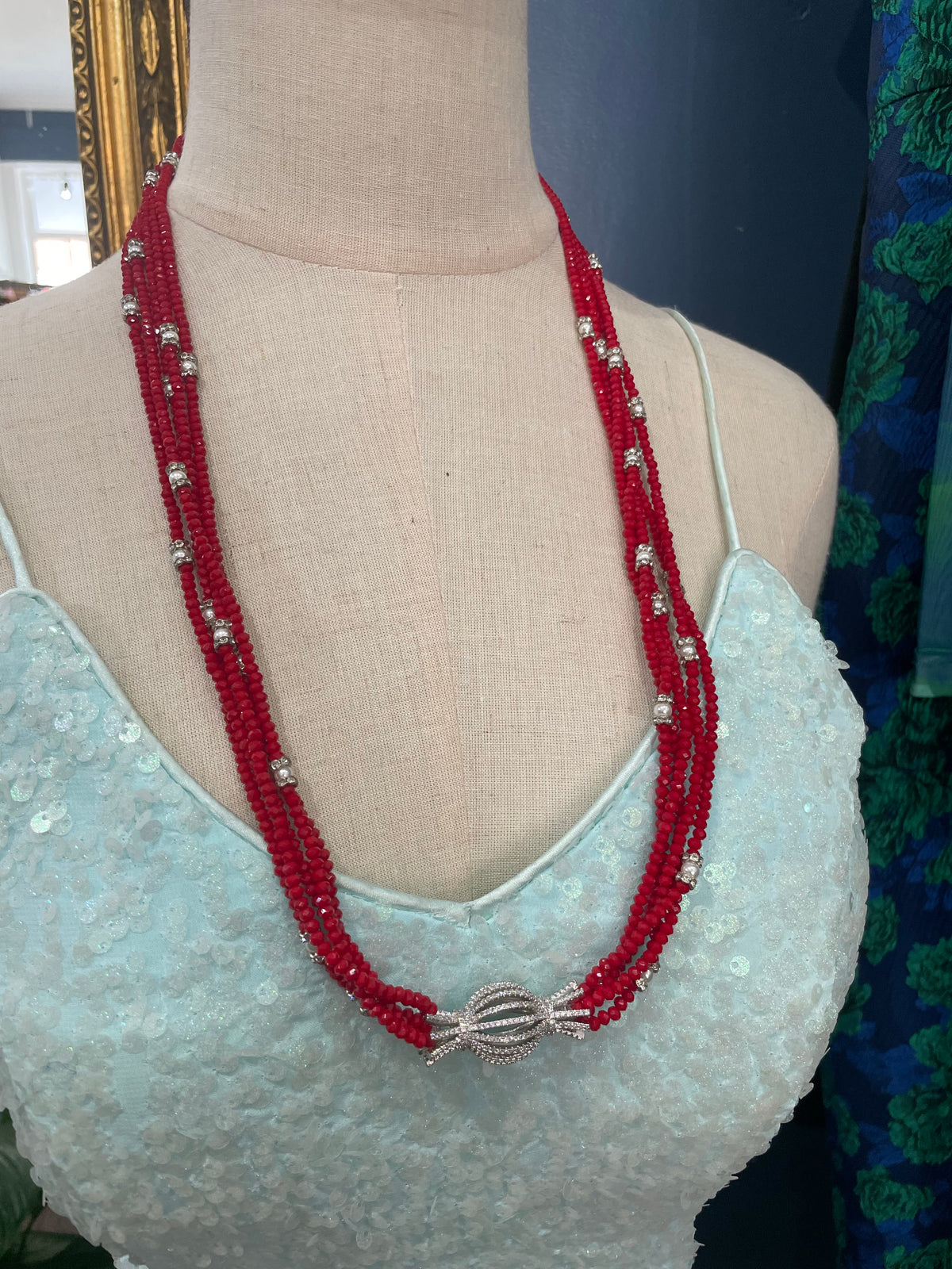 Jodi Maree  Red Crystal And Diamante Long Necklace