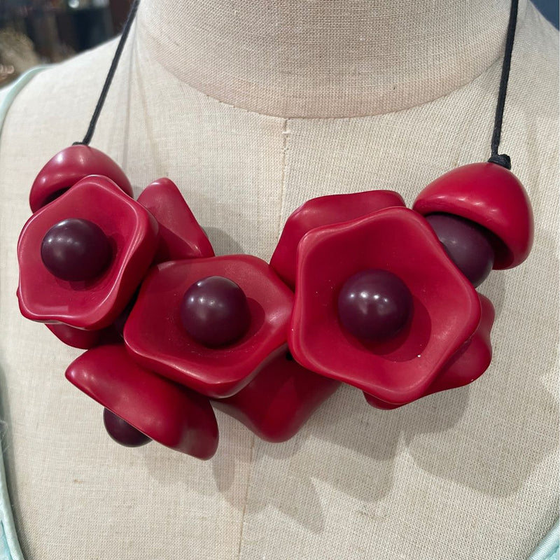 Jodi Maree Accessories Red Roses Resin Necklace