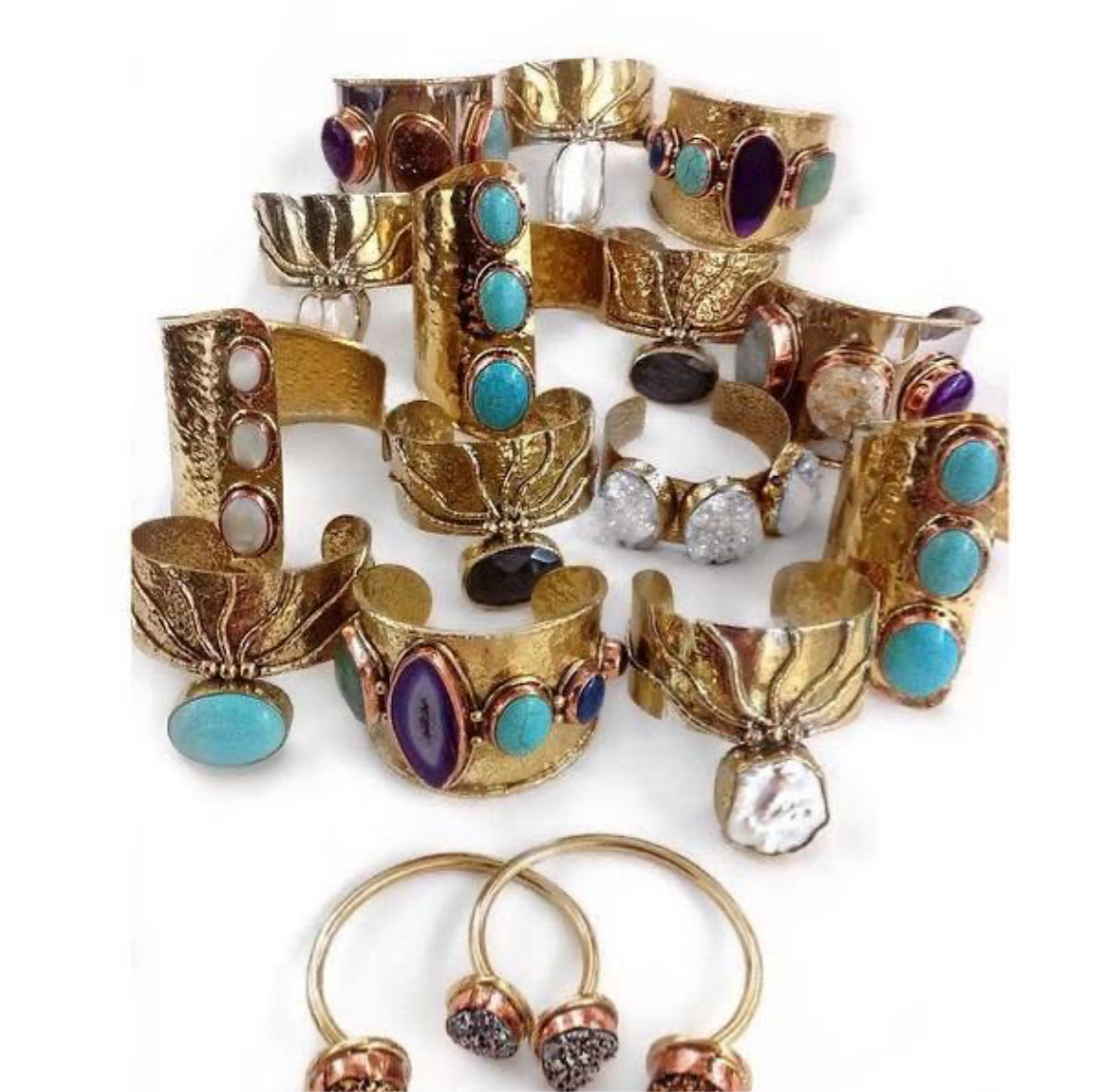 Secretly Posh - Gold Plated And Moonstone Cuff Bangle - Gold / Pearl