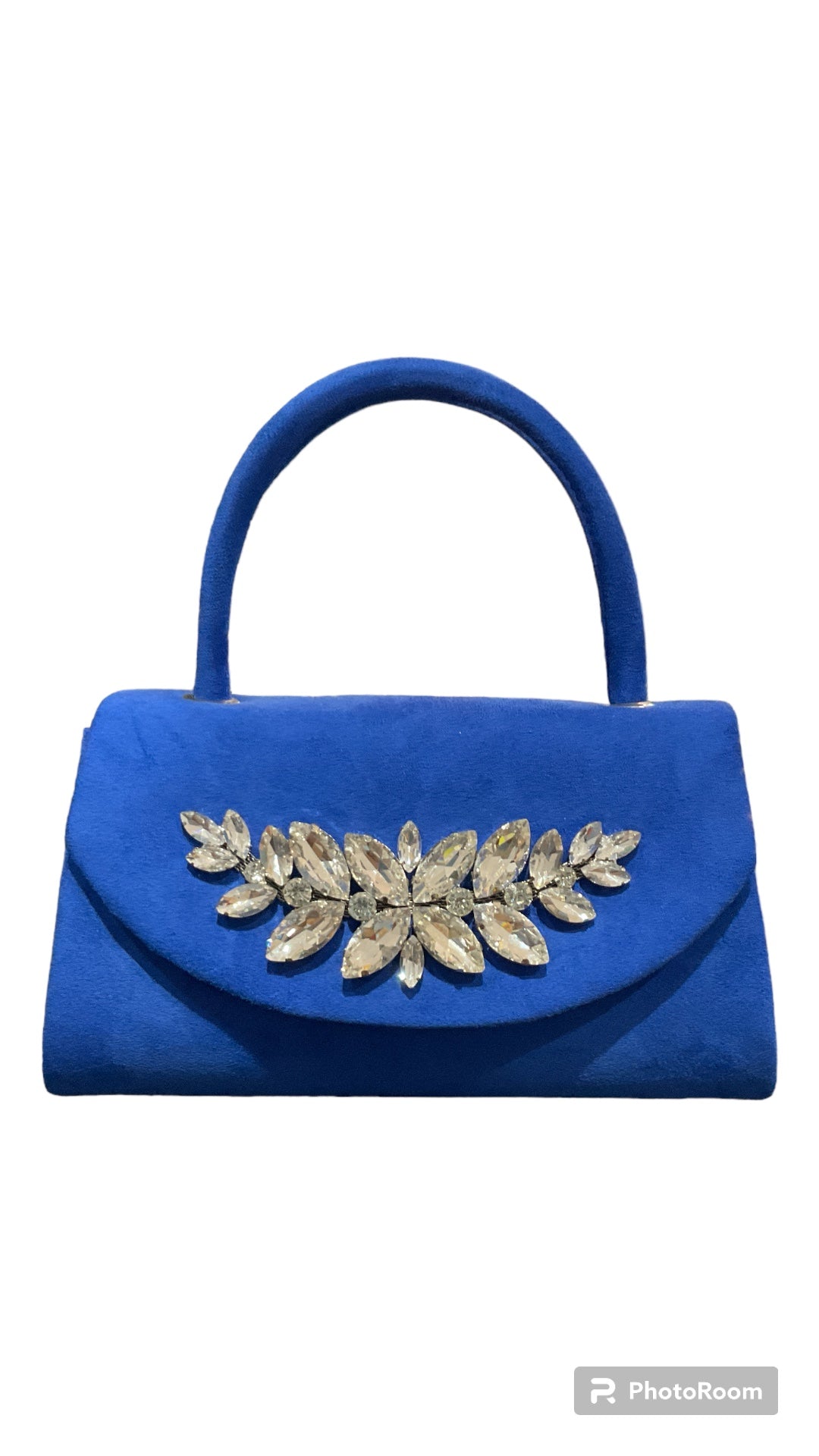 Adorne Blue Suede Diamanté Gem Handbag / Clutch