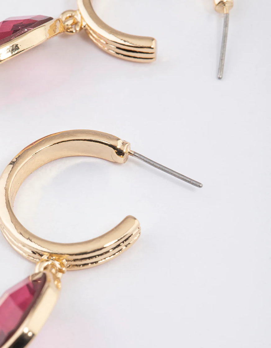 Jodi Maree Accessories Gold Organic Stone Drop Hoop Earrings