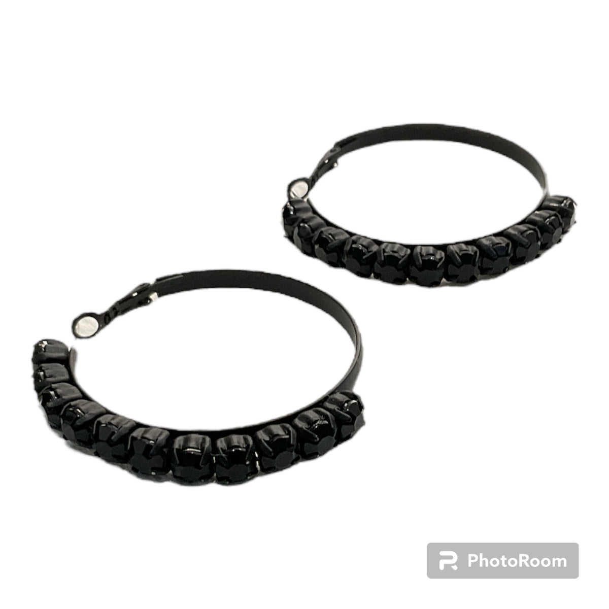 Jodi Maree Accessories Black Diamanté Hoop Earrings