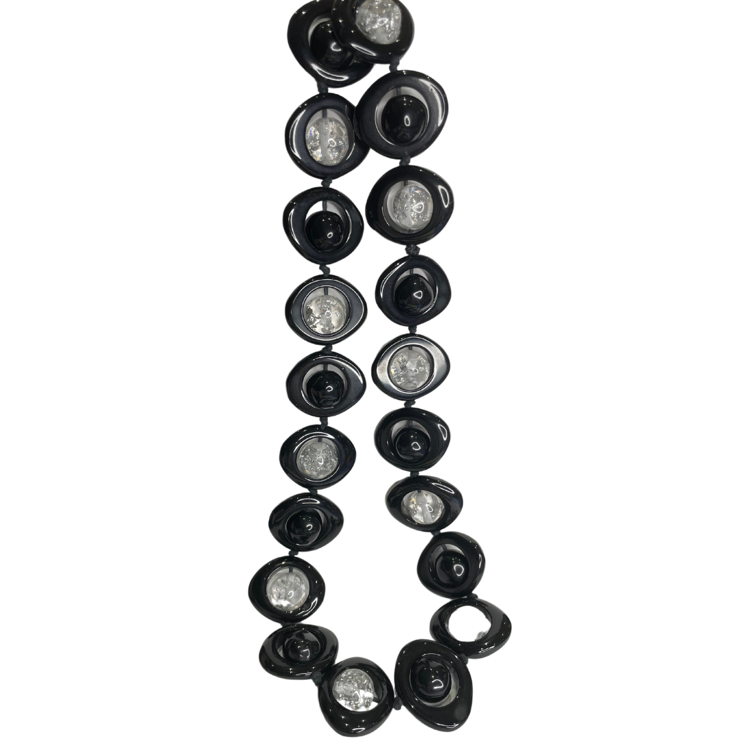 Black Saturn Chunky Resin Necklace - Black, Silver, Clear