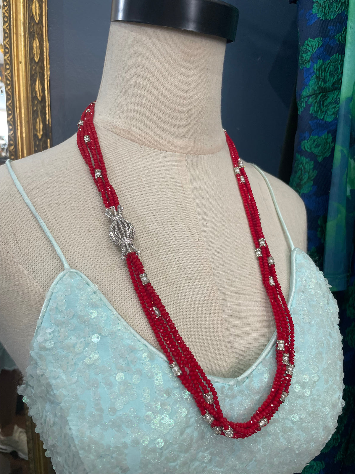 Jodi Maree Red Crystal And Diamante Long Necklace
