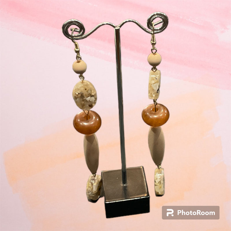 Jodi Maree Accessories Tribal Bead Long Brown And Beige Earrings