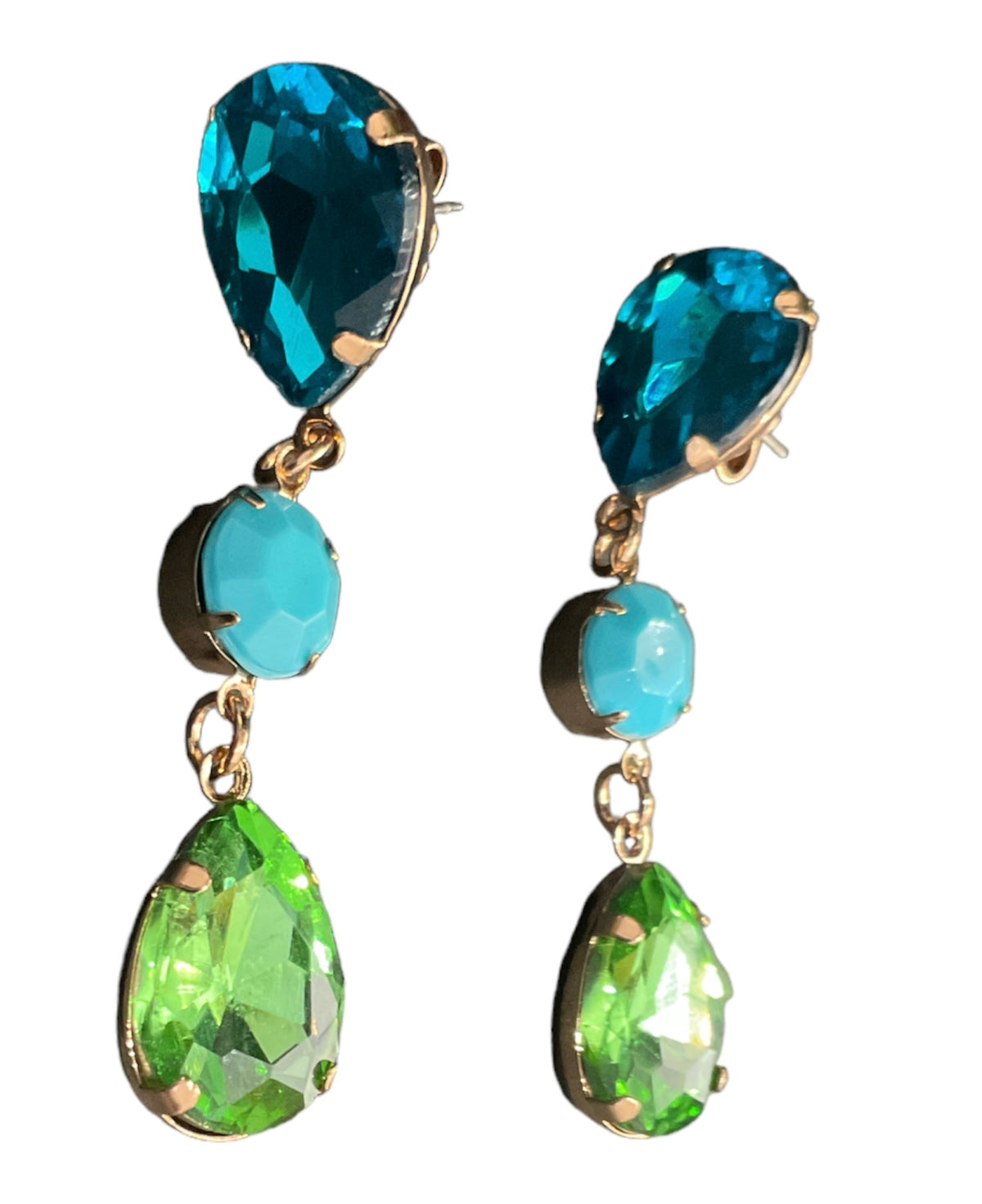 Adorne Blue Green And Gold Diamante Earrings