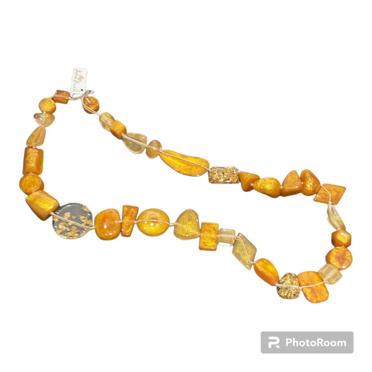 Jackie Brazil Resin Gold And Gold Flake Long Necklace JBGL2