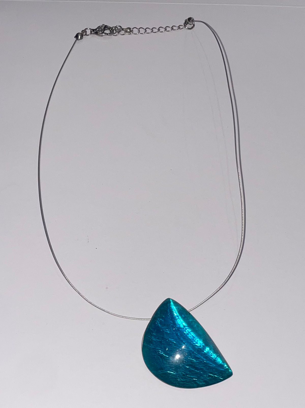 Jackie Brazil Sugar Resin Blue and Silver Half Moon Pendent Necklace