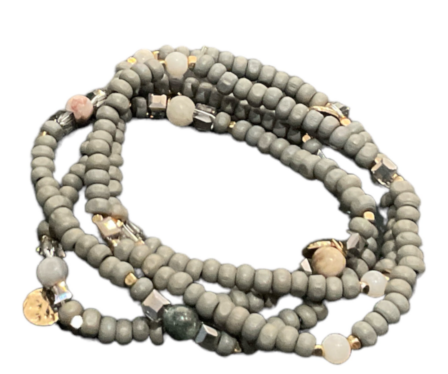 Adorne - Bead Ball Mix Multi Stretch Bracelet - Grey / Gold