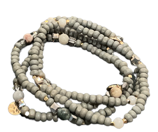Adorne - Bead Ball Mix Multi Stretch Bracelet - Grey / Gold