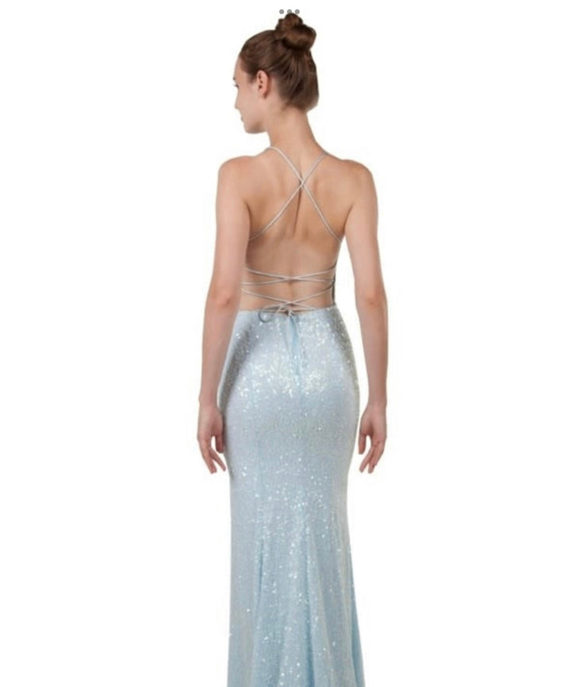 Miss Anne - Sequin Tie Back Gown - Ice Blue