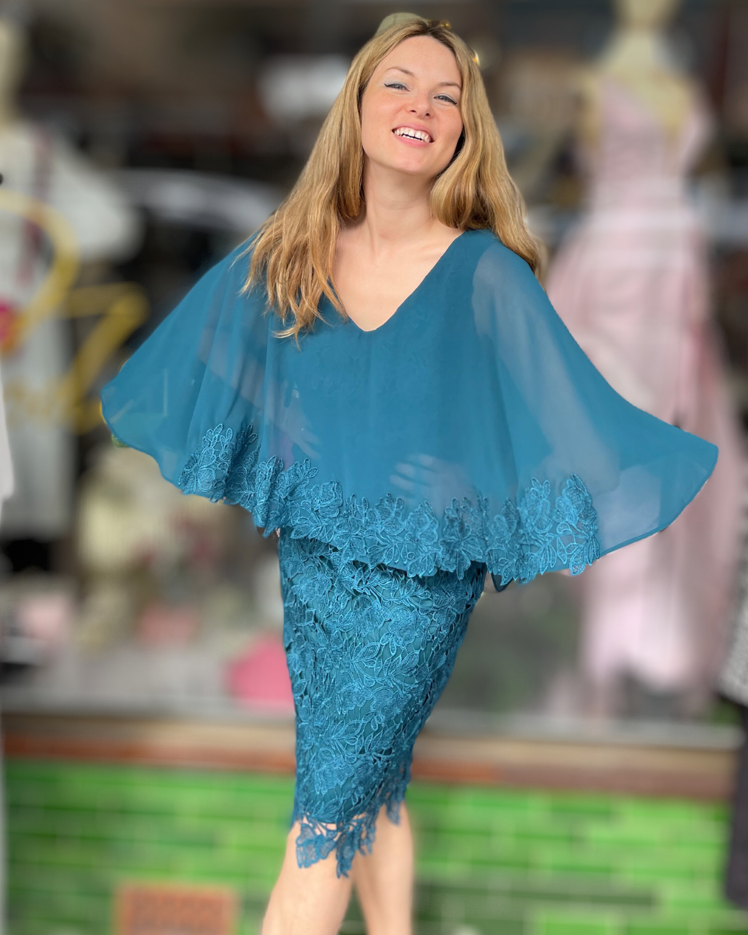 Miss Anne - Lace Midi Length Dress - Teal Miss Anne - Lace Midi Length Dress - Teal