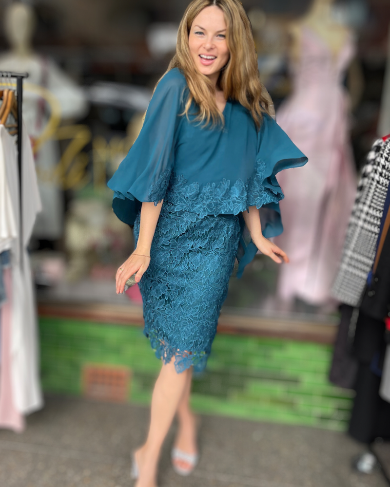 Miss Anne - Lace Midi Length Dress - Teal