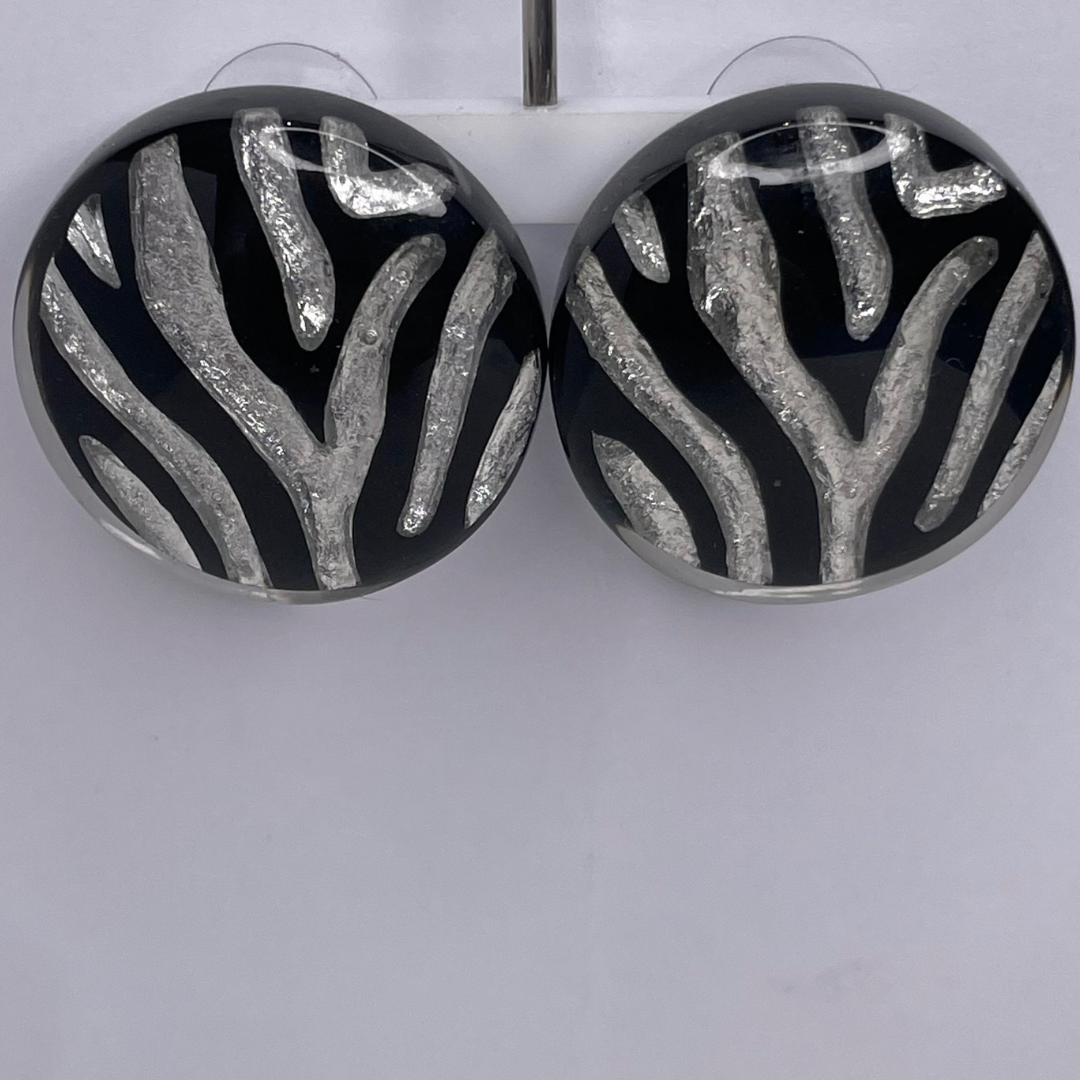 Zebra Later Silver Black Zebra Print Resin Earrings