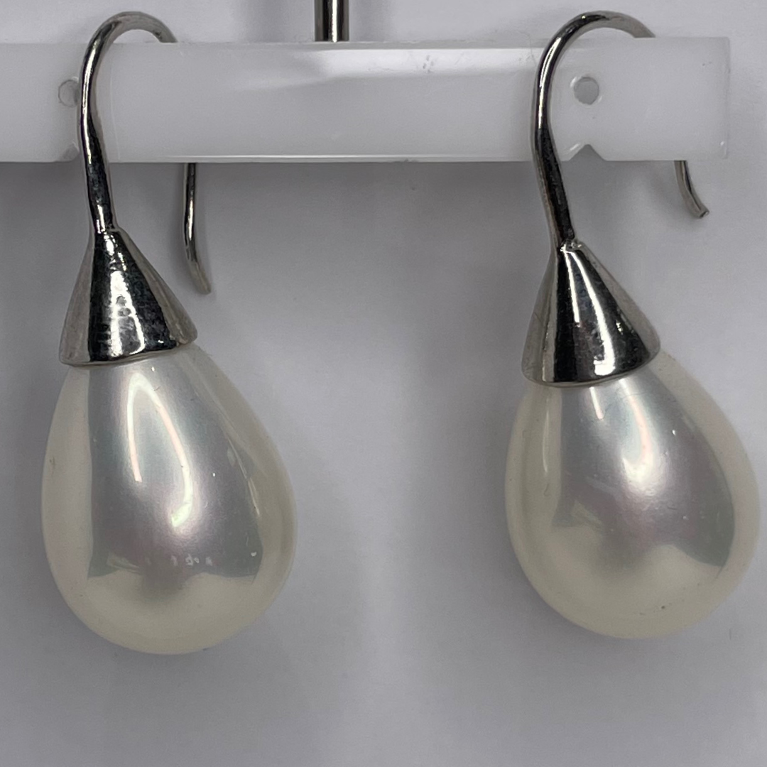 White and Silver Pearl Teardrop Earrings