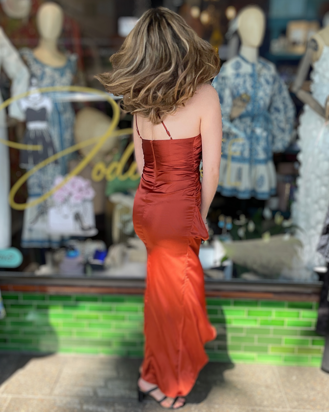 Miss Anne One Shoulder Dress - Copper -  221528