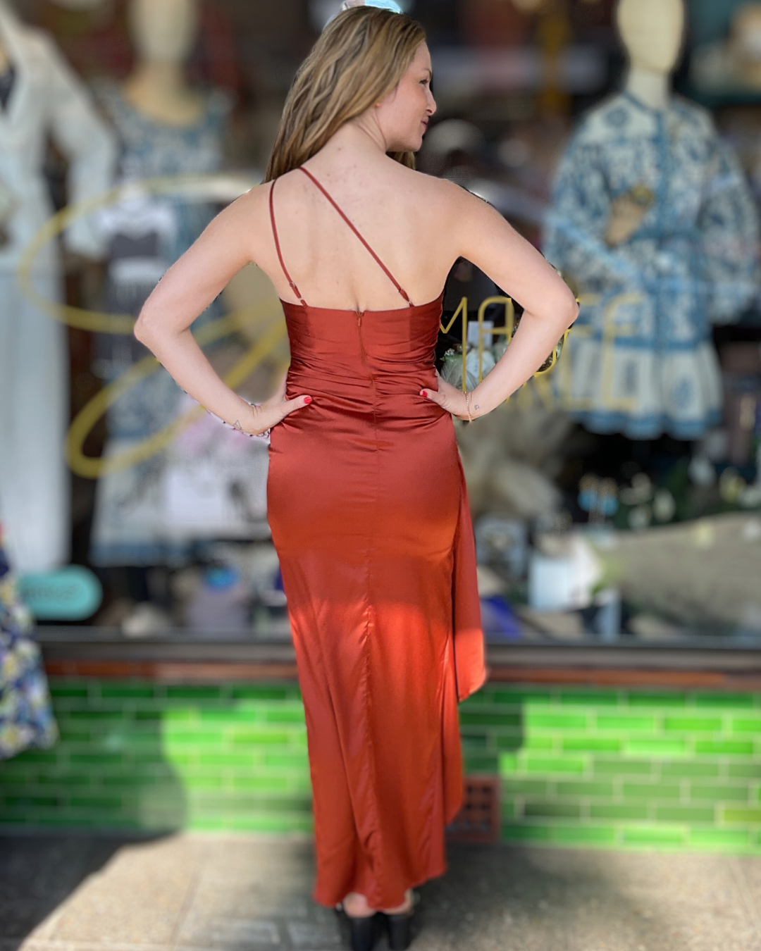 Miss Anne One Shoulder Dress - Copper -  221528